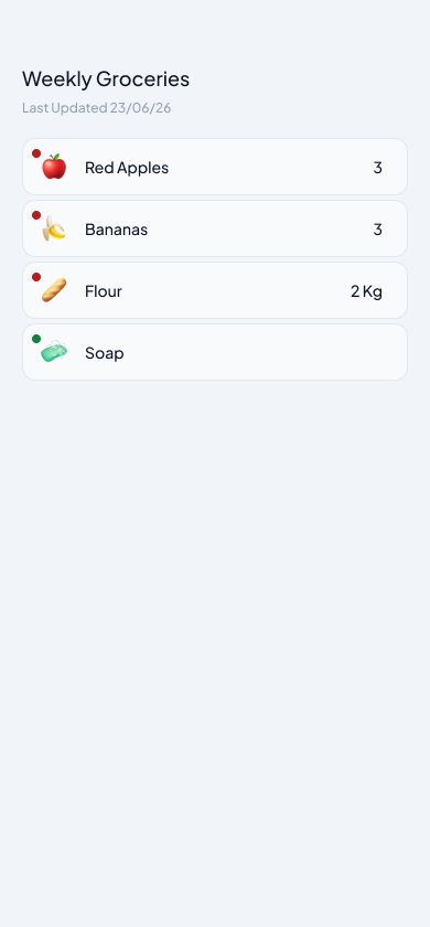 Items URL, shared grocery list